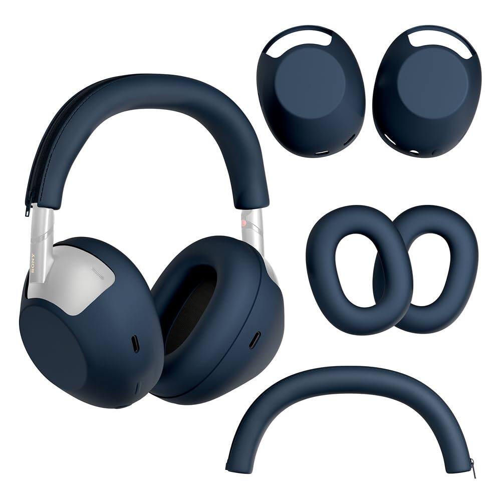 Front. RomeTech - Case Cover Set Compatible with Sony Headphones Accessories WH-1000XM6, 3 Sets Silicone Sweat Cover, Protective Case for - Blue.