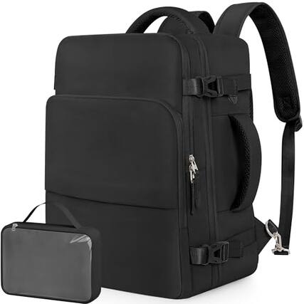 Front. Stamp n Camp - Travel Backpack For Men Women Lightweight Personal Item Trave Bag Airlines Carry On With Usb Charging Port Durable - Black-X-Large.