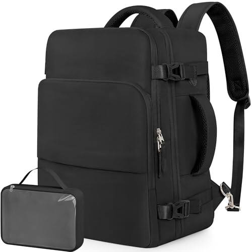 Front. Stamp n Camp - Travel Backpack For Men Women  Lightweight Personal Item Trave Bag Airlines Carry On With Usb Charging Port Durable - Black-X-Large.