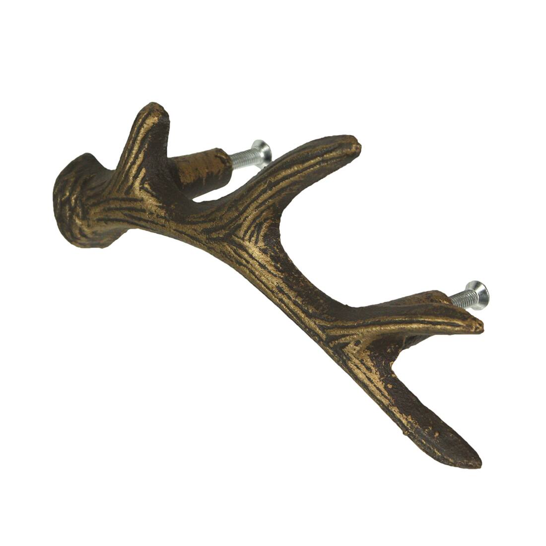 Alt View 2. Zeckos - Antique Bronze Cast Iron Rustic Deer Antler Drawer Pull Cabinet Handle Set of 6 - Bronze.