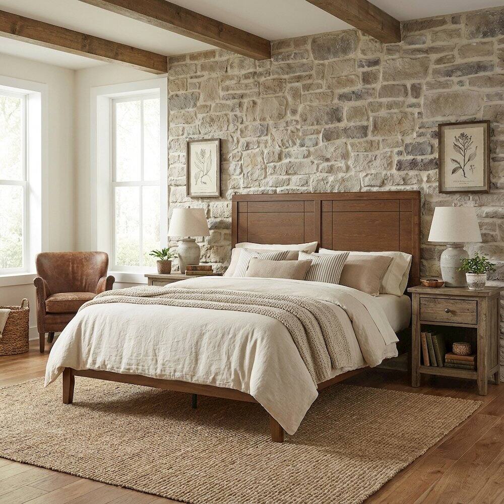 Angle. FurniFact - Wood Full Headboard with Durable Finish and Classic Design for Bedroom - Brown.