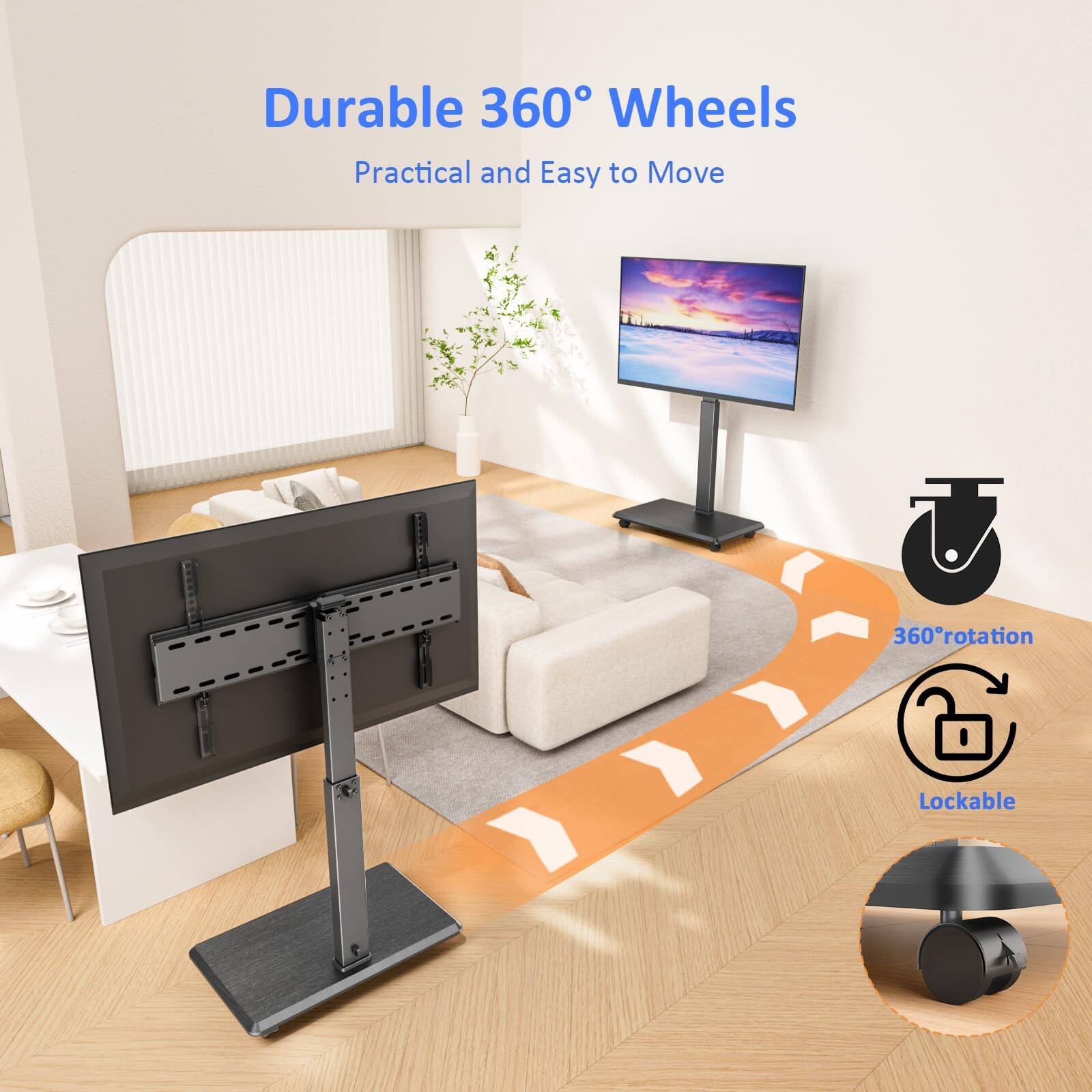 Durable 360° Wheels  
Practical and Easy to Move  

360° rotation  
Lockable