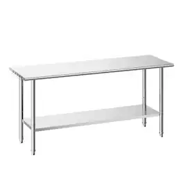 VEVOR - Stainless Steel Work Table, 24x72 Inch Food Prep Table, Commercial Kitchen Workstation with Adjustable Undershelf - Silver