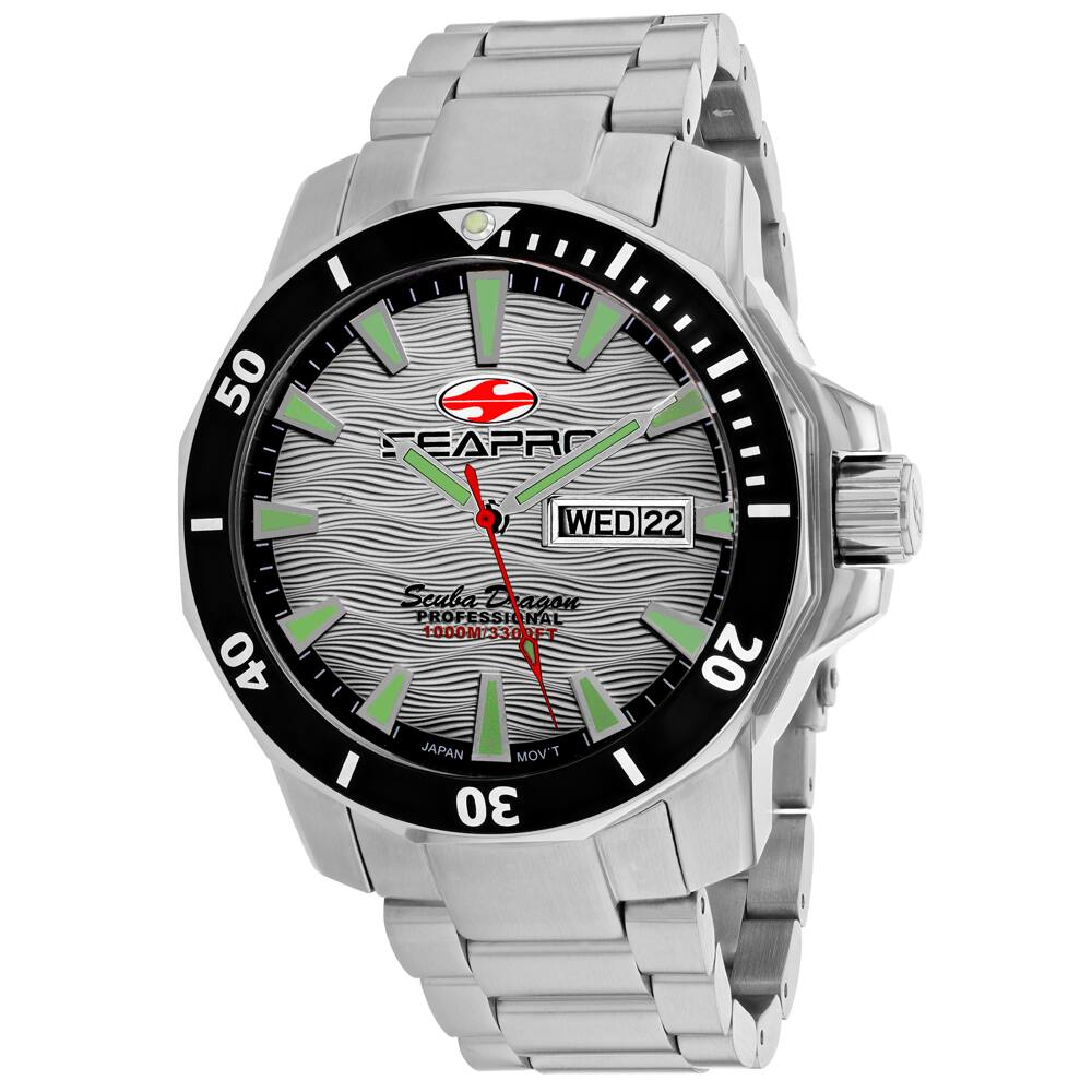 SeaPro - Men's Scuba Dragon Diver Limited Edition 1000 Meters Dial Watch - SP8312S - Silver