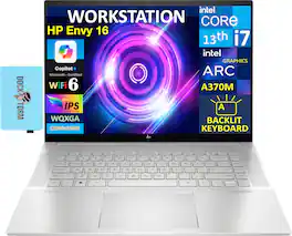 HP - Envy 16t-h1000 Laptop 16.0 WQXGA (Intel i7-13700H, 32GB DDR5, 1TB PCIe SSD, Win 11 Pro) w/USB Hub - Silver