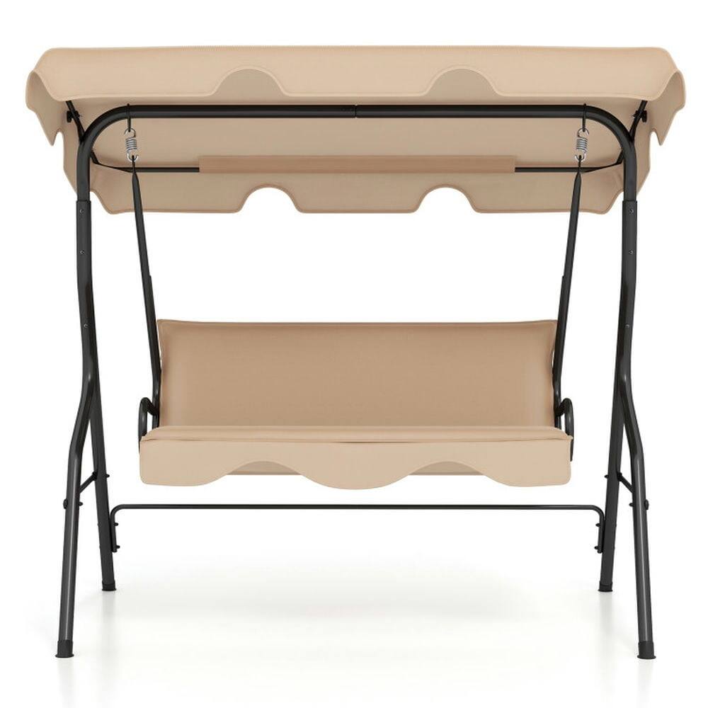 Angle. Pefilos - 3 Seat Outdoor Patio Canopy Swin with Adjustable Canopy, Patio Swin with Cushioned Steel Frame, Versatile Swin - Beige.
