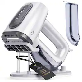 BELLAIRON - Vacuum Garment Steamer Bundle with XL Water Tank & Upright Base, Veloce Complete Kit - White