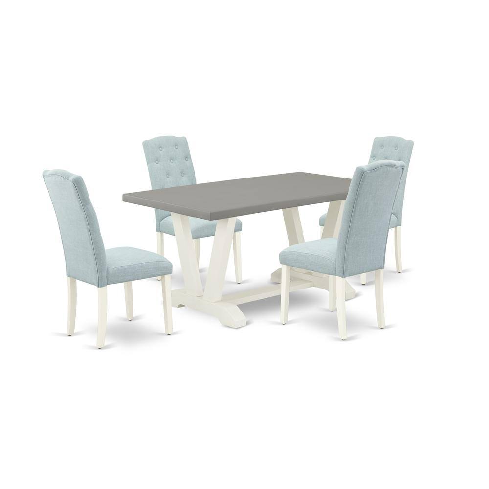 Left. East West Furniture - East West Furniture 5-Piece Dining Room Table Set- 4 Parson Dining Room Chairs with Baby Blue Linen Fabric Seat and - Multi-Color.