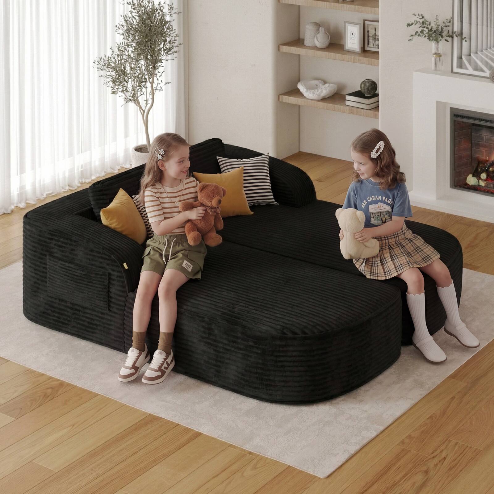 Alt View 5. Pinmoco - PINMOCO Modular Sectional Sofa, Sleeper Sofa Bed with 3 Pillows, Boneless Couch with Side Pockets - Left Chaise Black.