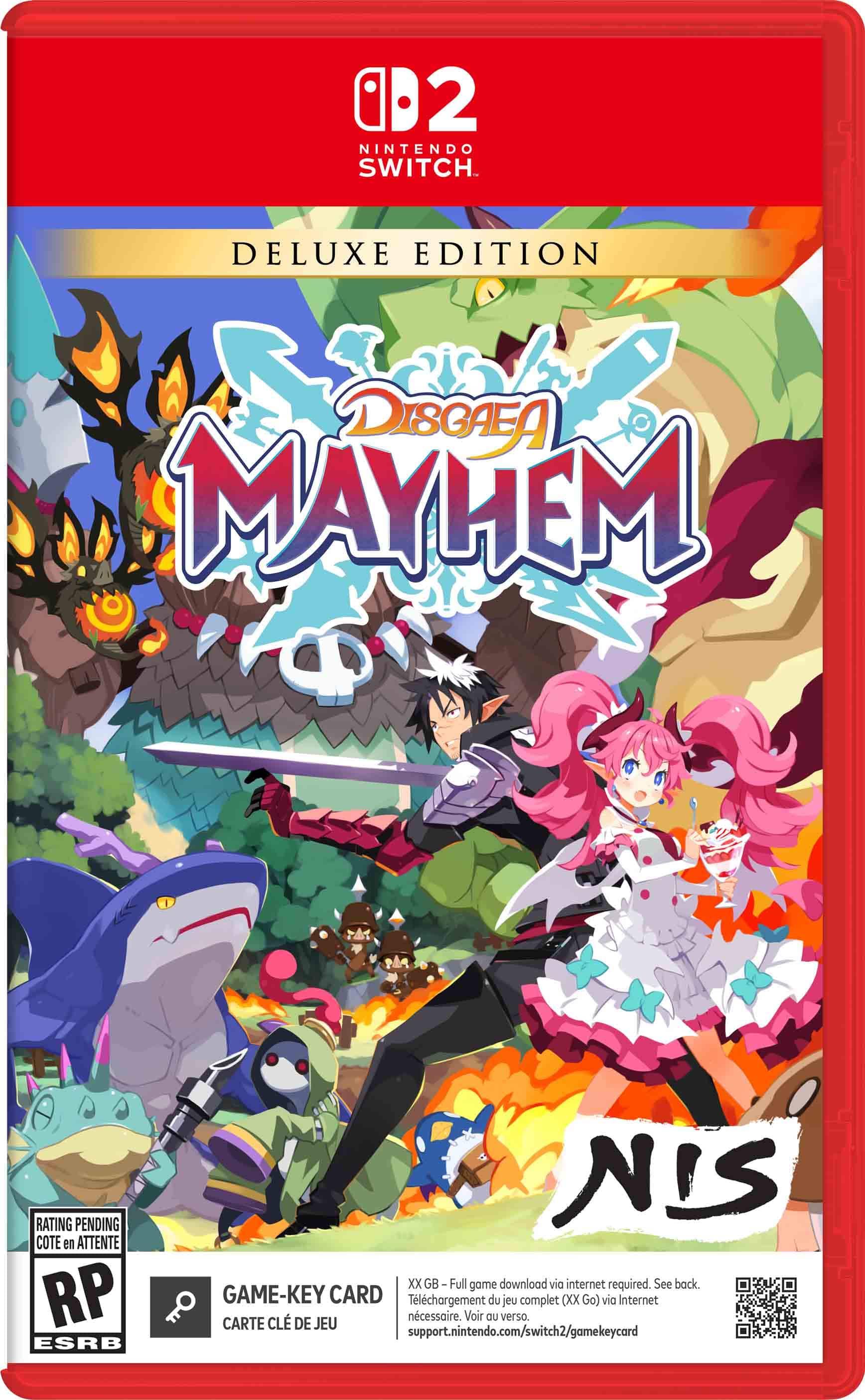 2 NINTENDO SWITCH DELUXE EDITION DISGAEA MAYHEM RATING PENDING COTE en ATTENTE RP ESRB NIS XX GB-Full game download via internet required. See back. GAME-KEY CARD Tlchargement du jeu complet (XX Go) via Internet ncessaire. Voir au verso. CARTE CL DE JEU support.nintendo.com/switch2/gamekeycard