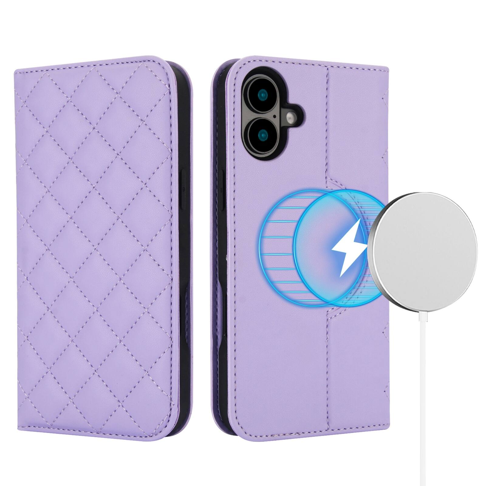 Angle. Dteck - Magnetic RFID Blocking Wallet Case for Apple iPhone 17 with Card Slots, PU Leather TPU Folio Kickstand Protective Cover - Purple.