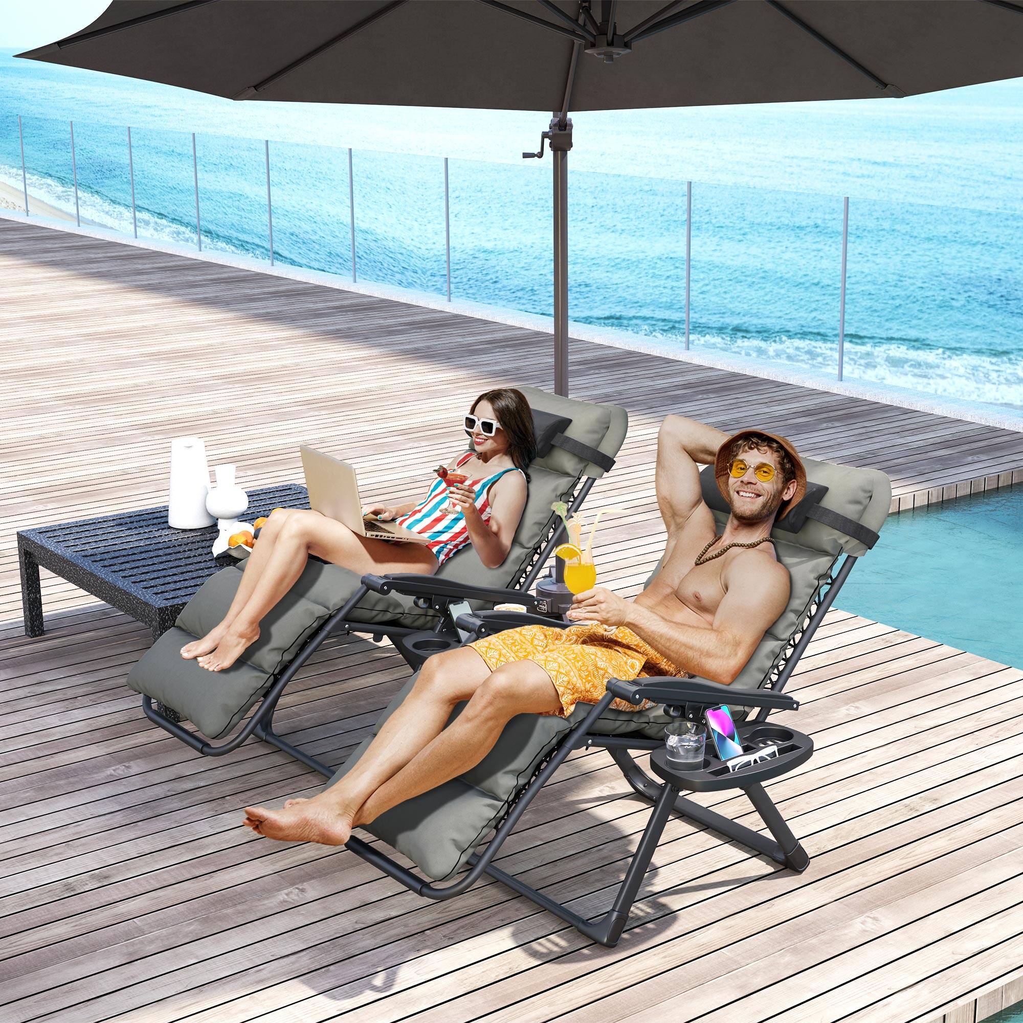 Alt View 1. Outsunny - Zero Gravity Chairs Set of 2, Reclining Folding Zero Gravity Lounge Chair, Outdoor Lounge Chairs with Removable Cushion - Gray.