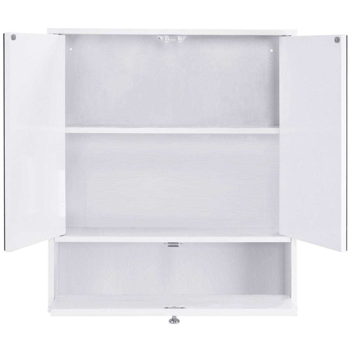 Angle. Costway - Costway Bathroom Cabinet Medicine Cabinet Double Mirror Door Wall Mount Storage Wood Shelf White - White.