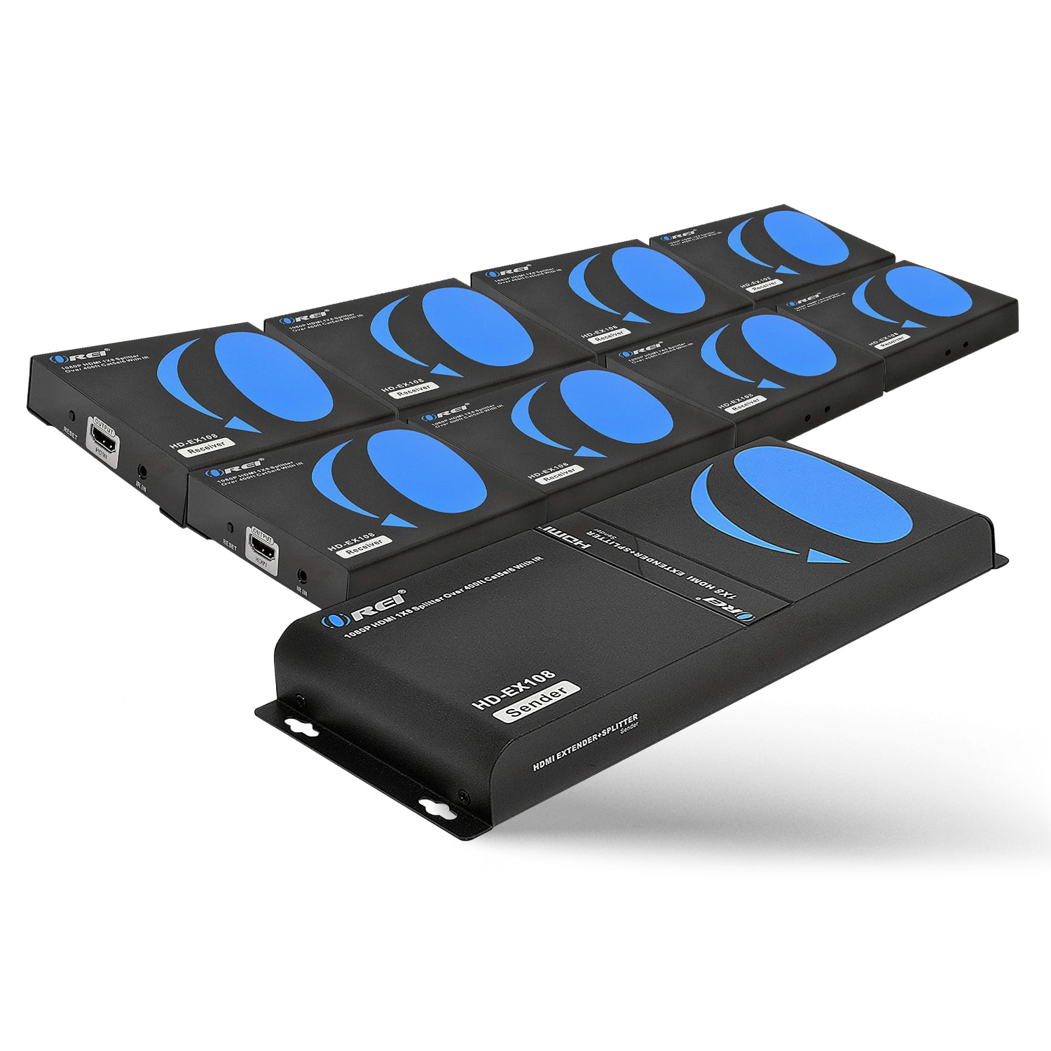 Orei - 1080p 1x8 HDMI™ Extender Splitter (Over IP) - 400ft (cat6)-HD-EX108 - Black