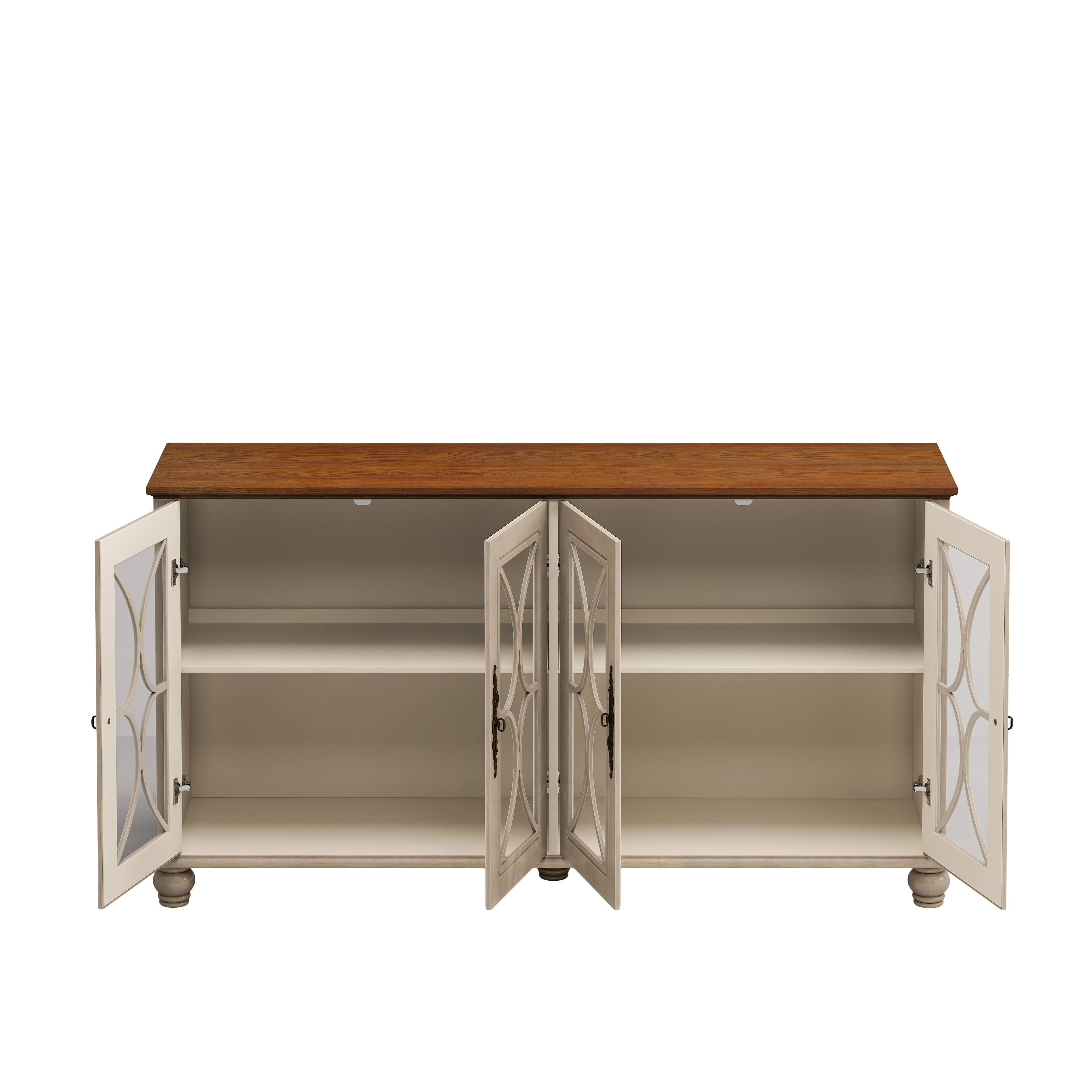 Alt View 2. Boyel Living - European Antique Style Four Door Cabinet with Tempered Glass Doors and Adjustable Shelf Beige - Beige.
