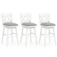 Costway - 3 PCS 30" Bar Stool Wooden Chair with Contoured Backrest Swivel Padded Seat for Kitchen - White/Gray - Front_Zoom