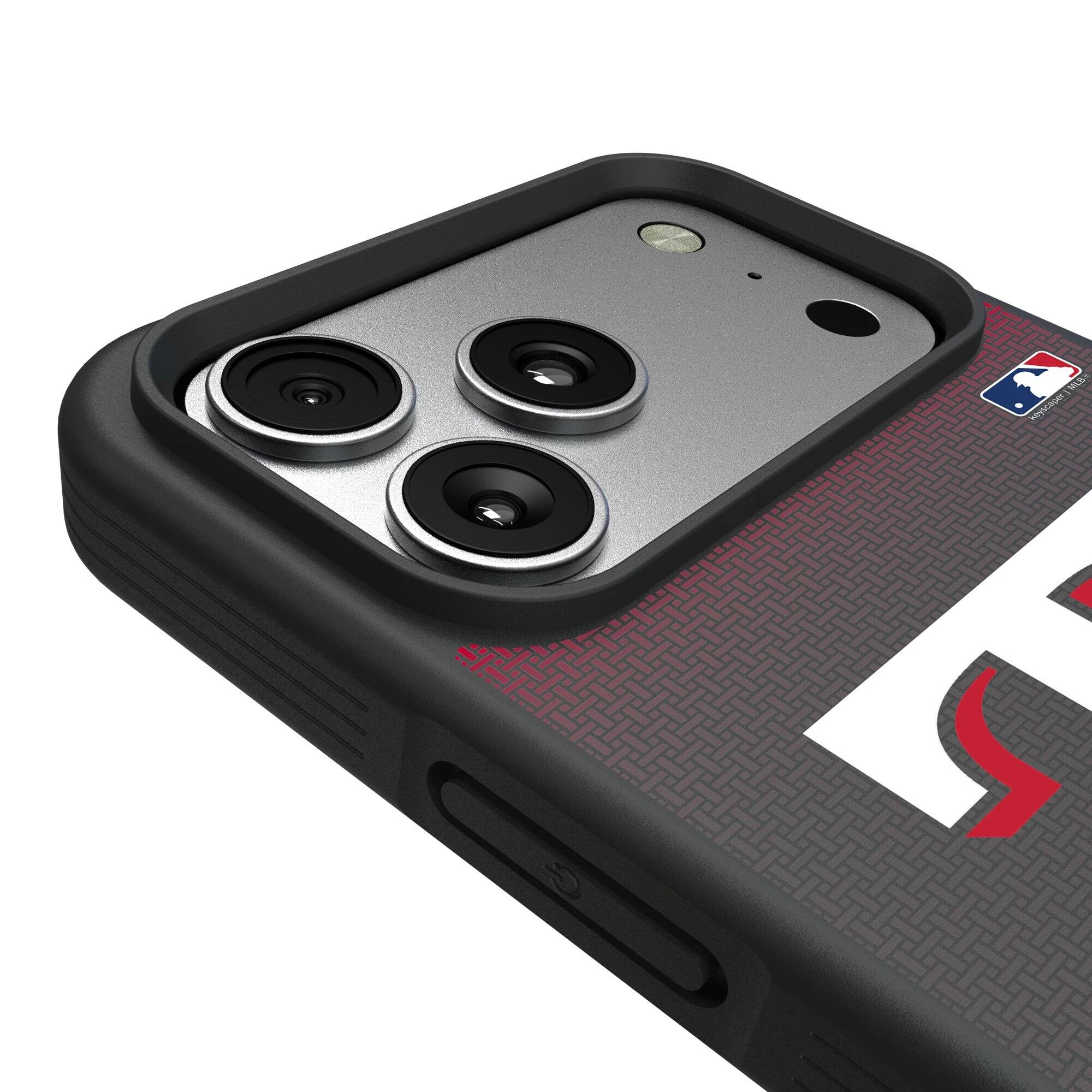 Alt View 2. Keyscaper - Texas Rangers Linen Logo iPhone Bump Case - 13 Pro Max - Black.
