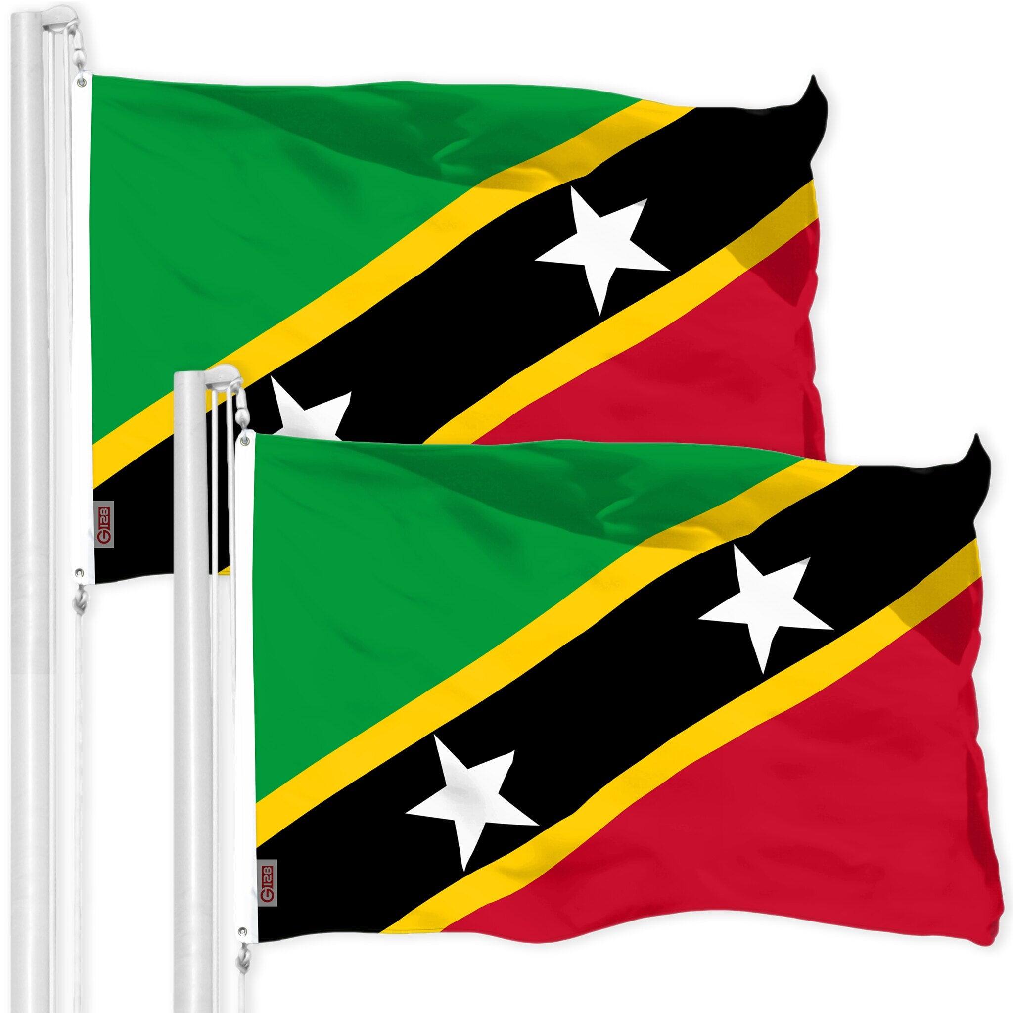 G128 - 2-Pack Saint Kitts and Nevis Flag, 3 x 5 ft, 150D Polyester, Brass Grommets - Assorted Colors