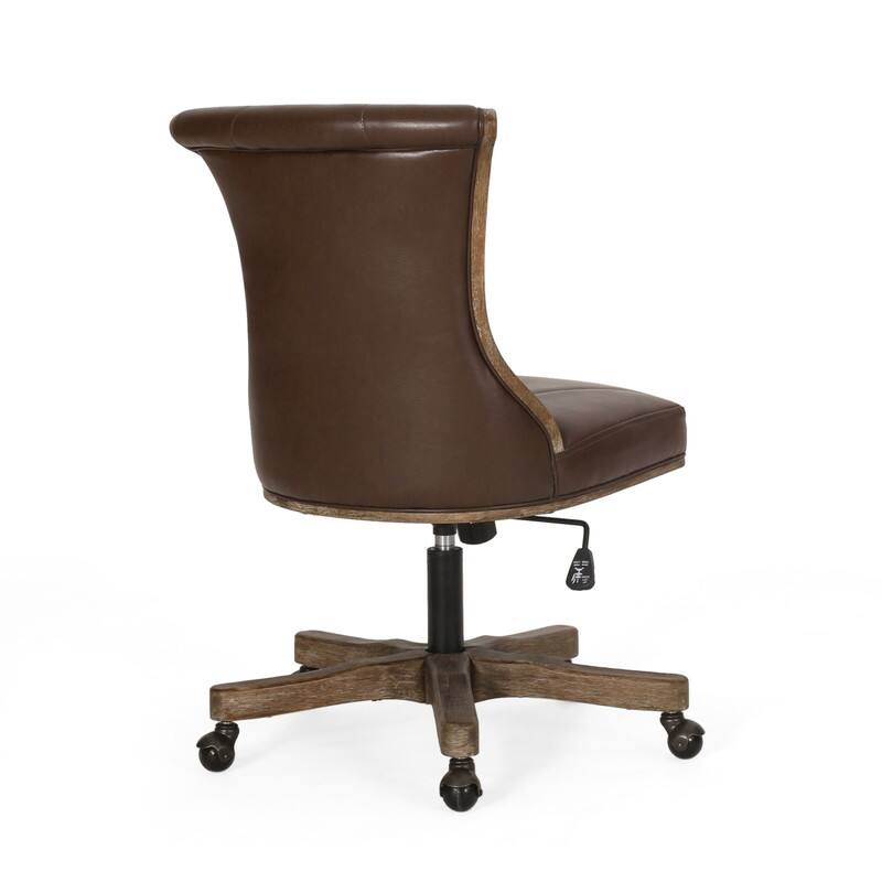 Alt View 1. HTUTWOO - Farmhouse Rubber Wood Swivel Office Chair, Adjustable,Faux Leather Armless Desk Chair, for Home Office ,Study ,Bedroom - Brown.