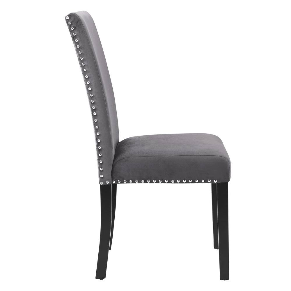 Alt View 3. New Classic Furniture - Furniture 37.75" Velvet & Wood Dining Chair in Gray (Set of 2) - Grey.