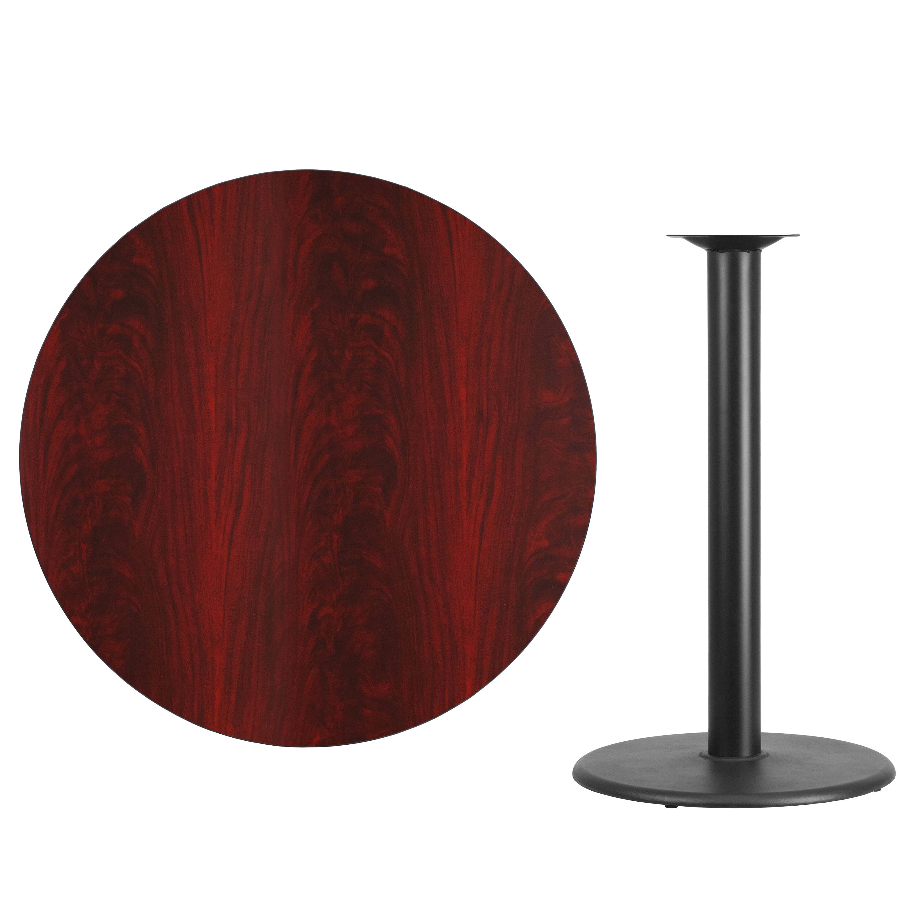 Alt View 2. Emma + Oliver - 42" Round Laminate Table Top with 24" Round Bar Height Table Base - Mahogany.