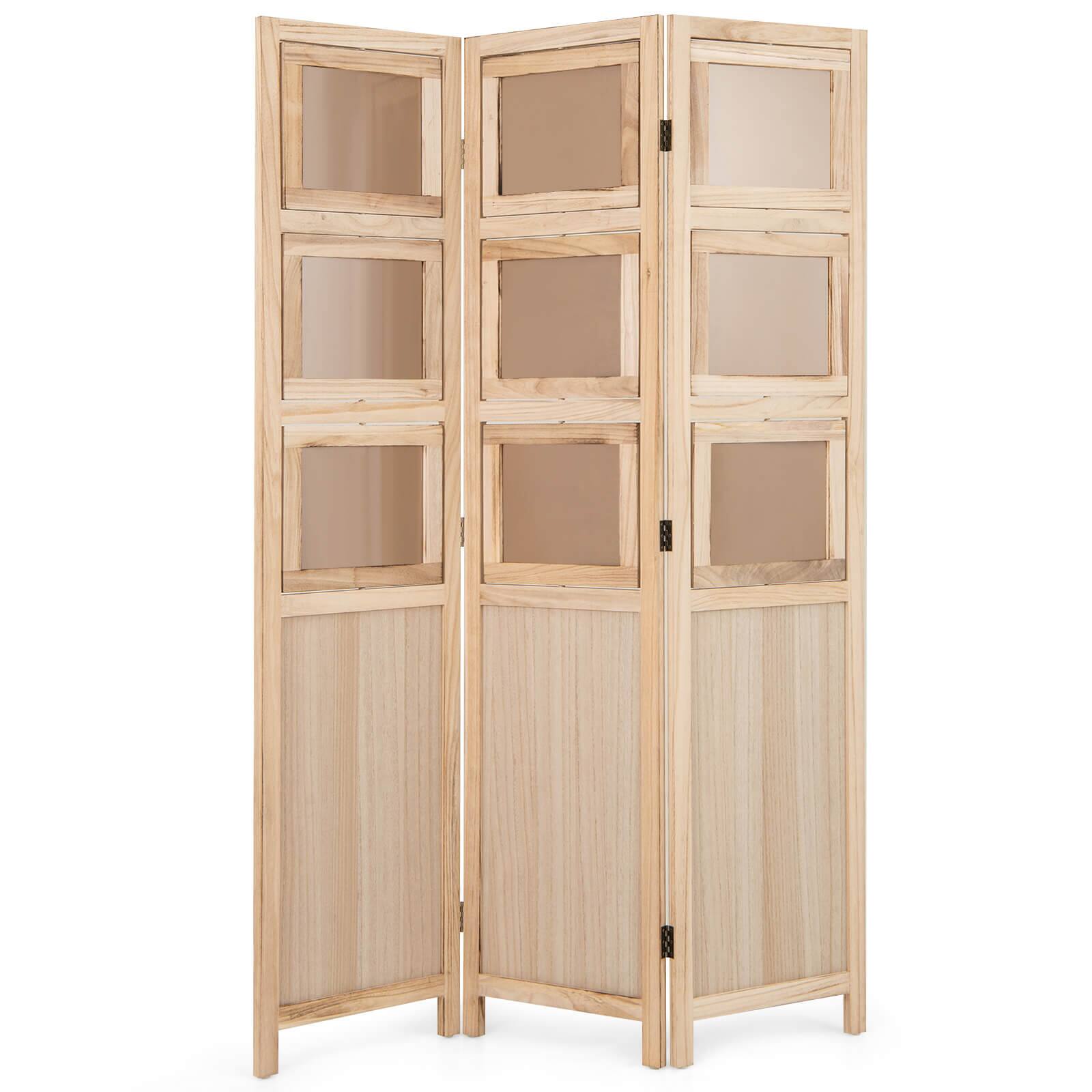 Alt View 9. Costway - Costway 67" 3 Panel Room Divider with Paulownia Wood Photo Frames Metal Hinges for Home - Natural.
