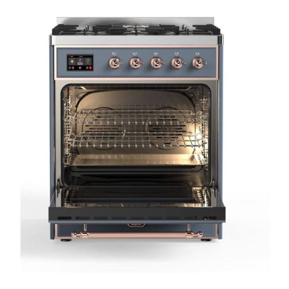 Alt View 3. ILVE - ILVE Majestic II 30 inch Dual Fuel Range with 5 Burners (Natural Gas, Blue Grey, Copper Trim) - Blue Grey.