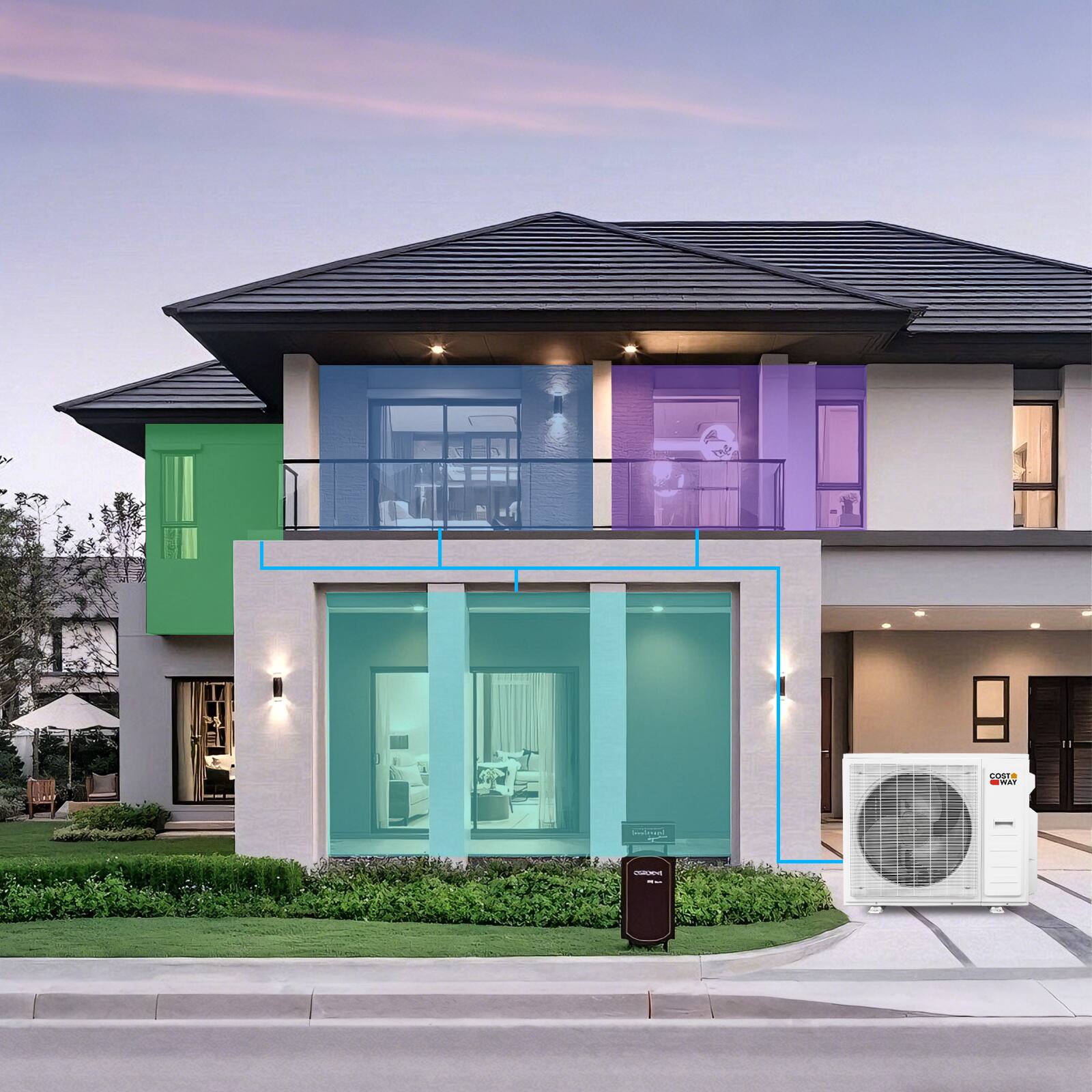 Alt View 5. Costway - Costway Blast Pro 2 Zone 20000 BTU 9K + 12K Mini Split AC/Heating System, 23 SEER2, WiFi Enabled - White.