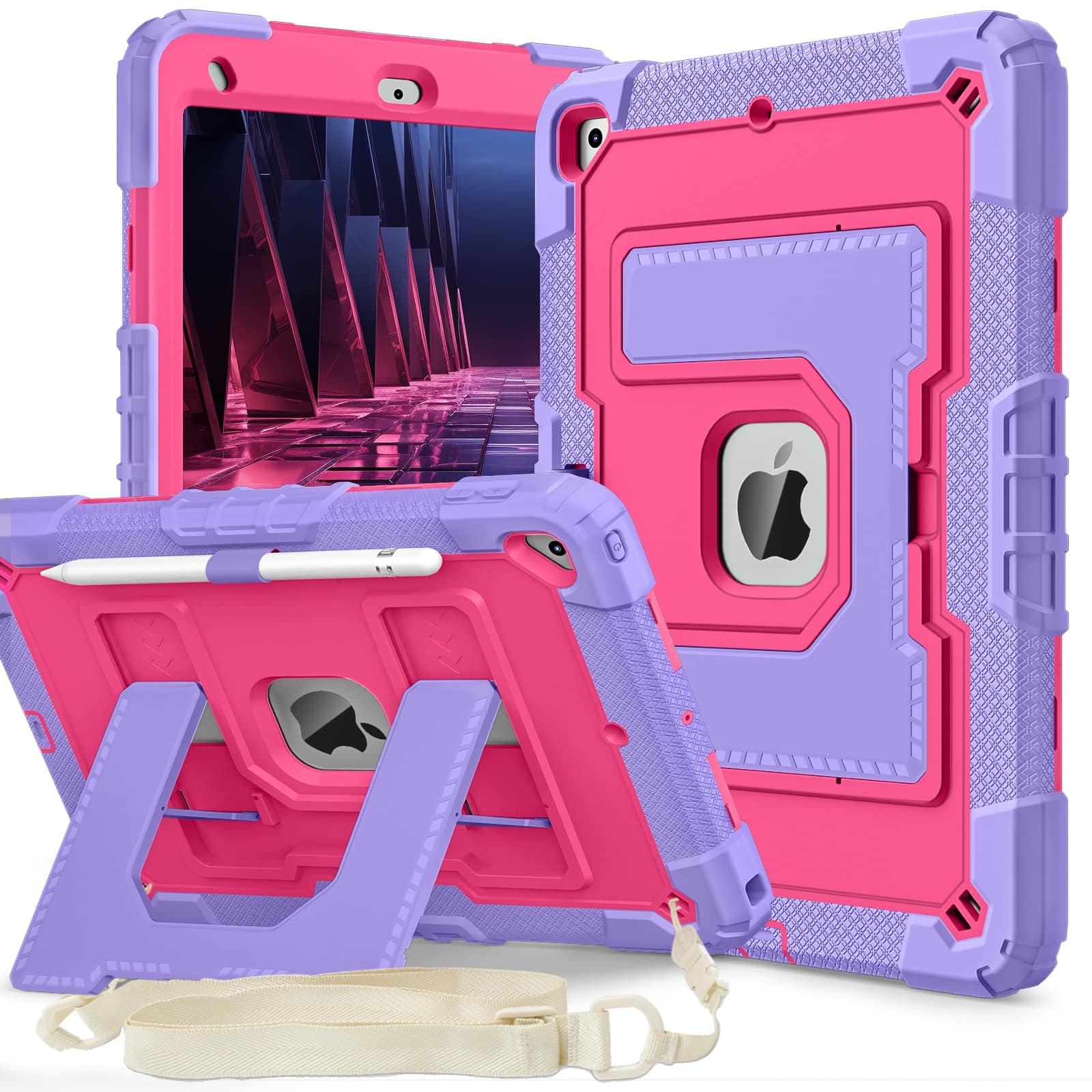 UUCOVER - Rugged Protective Case for iPad 9th 8th 7th Gen 10.2-inch (2021/2020/2019) Shockproof Stand Cover with Shoulder Strap - Rose+Purple price history on PriceWatchPro