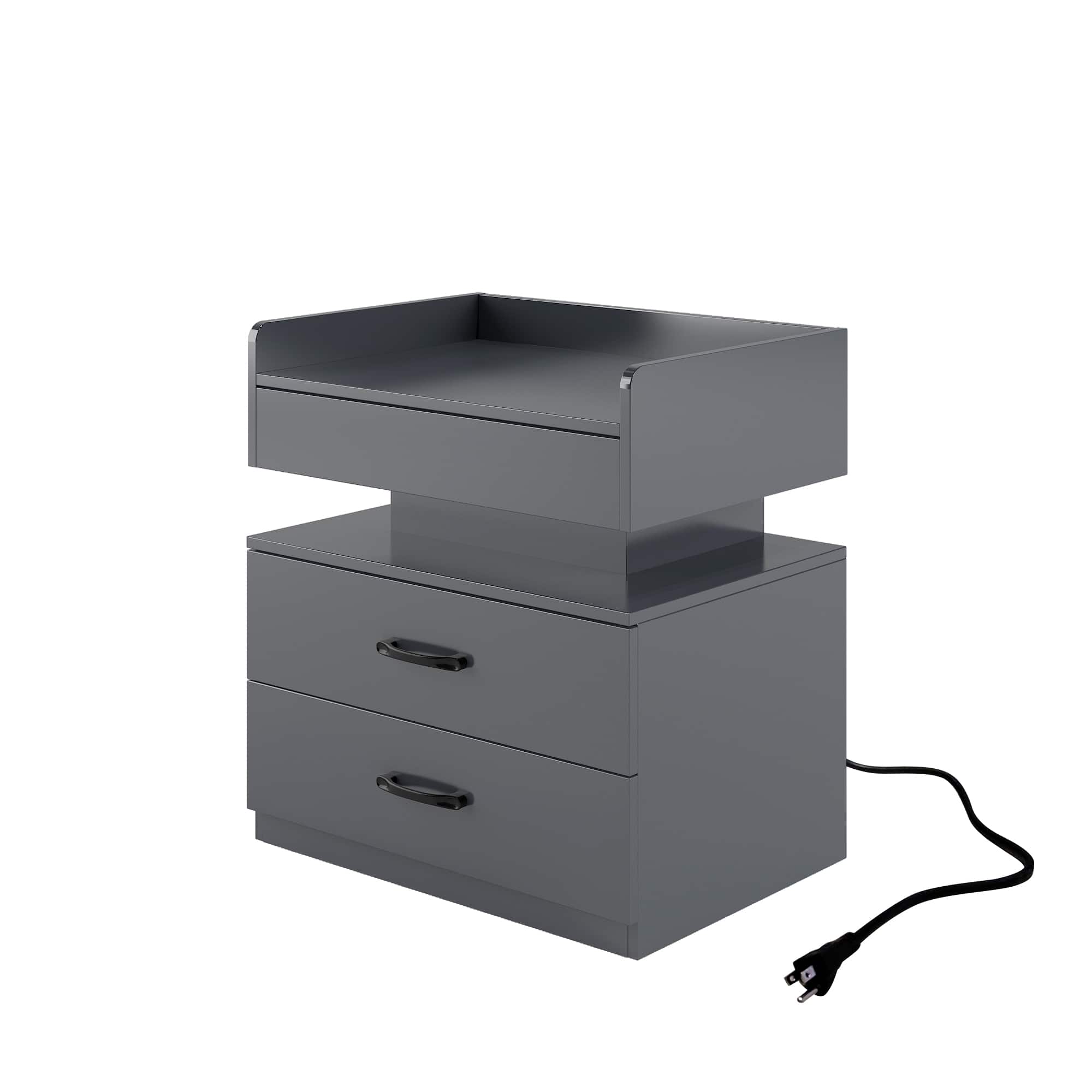 Ecooso - Nightstand with Adjustable LED Light, 2 Drawers, Large Storage, Multi-Use for Bedside and Study - Gray