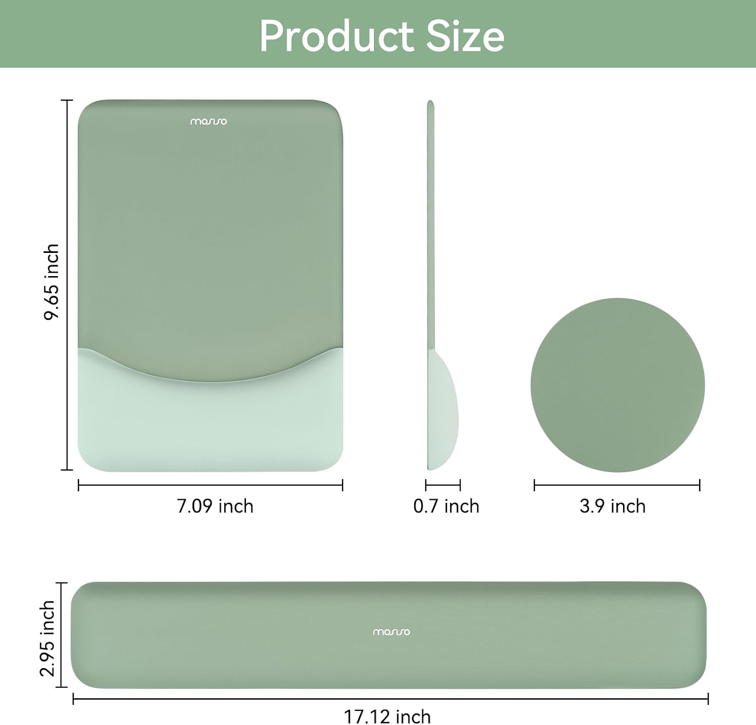 Product Size

- 9.65 inch
- 7.09 inch
- 0.7 inch
- 3.9 inch
- 2.95 inch
- 17.12 inch