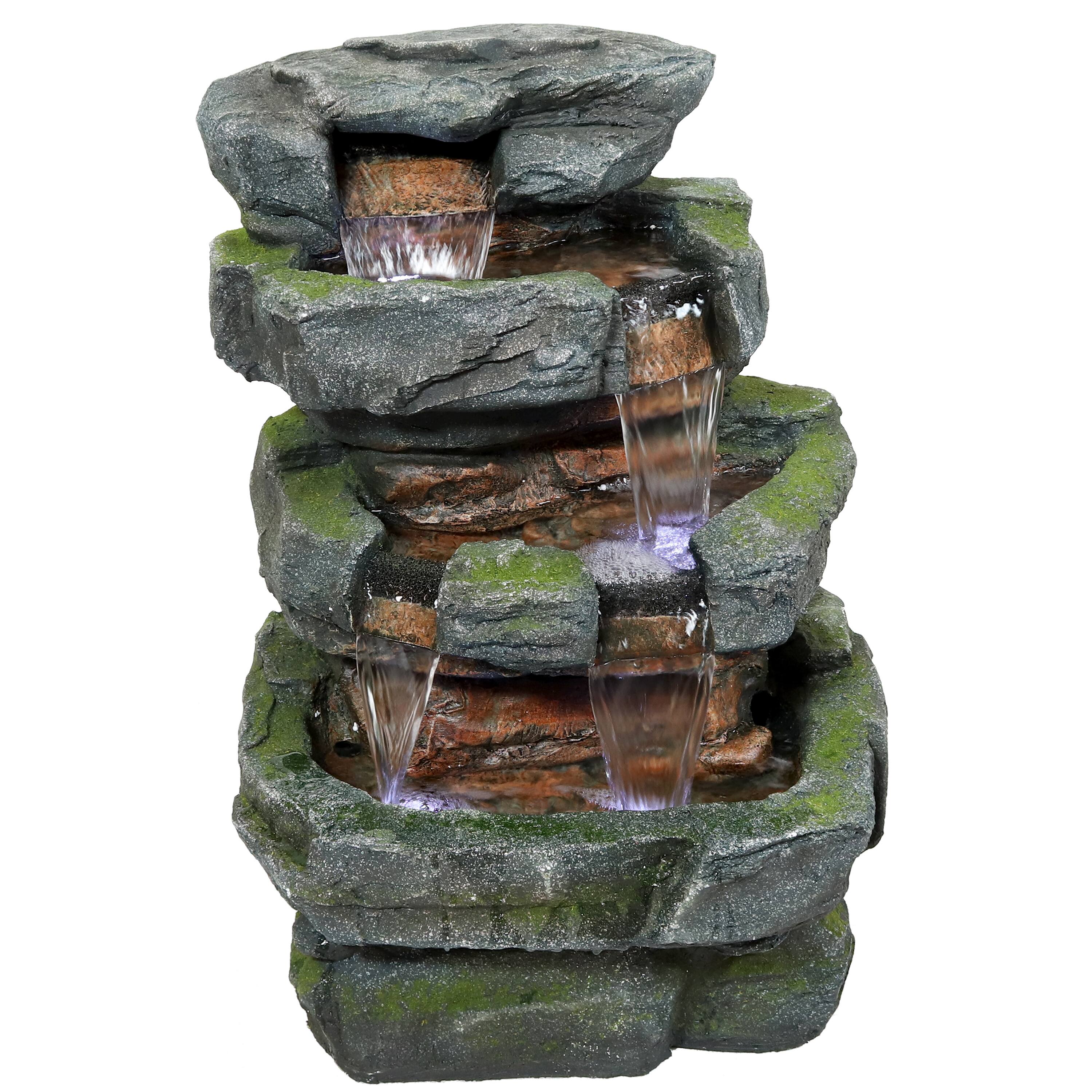 Alt View 5. Sunnydaze - Electric Tiered Stone Waterfall Fountain with LED Lights - 23 in - Light Brown.