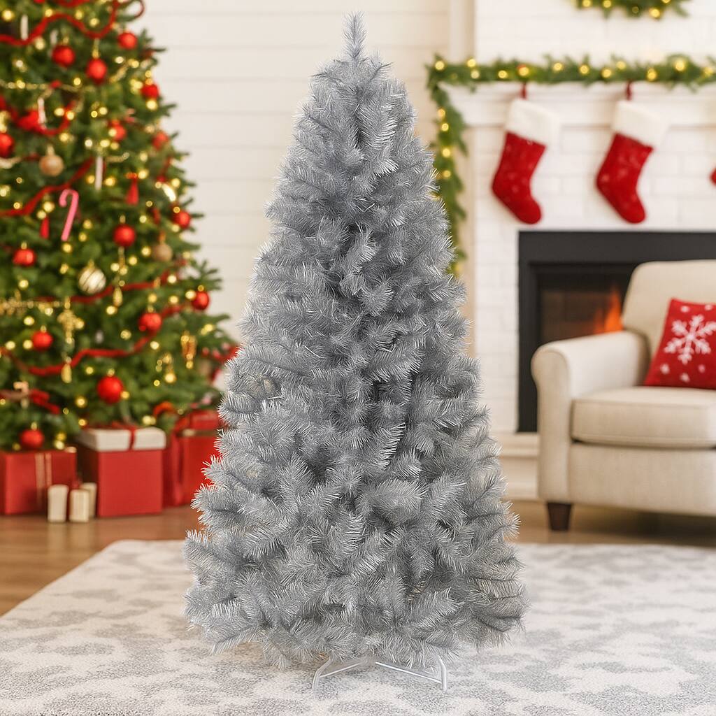Angle. BreeBe - Decorative Prelit Christmas Tree – 5ft to 7ft for Parties and Holidays - Silver.