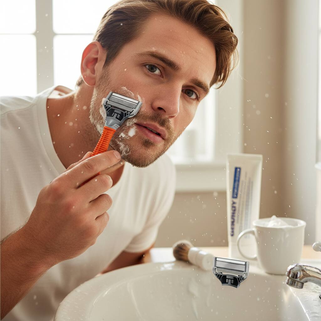 Alt View 1. Dazzed Corner - Original Shaving Kit for Men – Razor Handle - Orange.