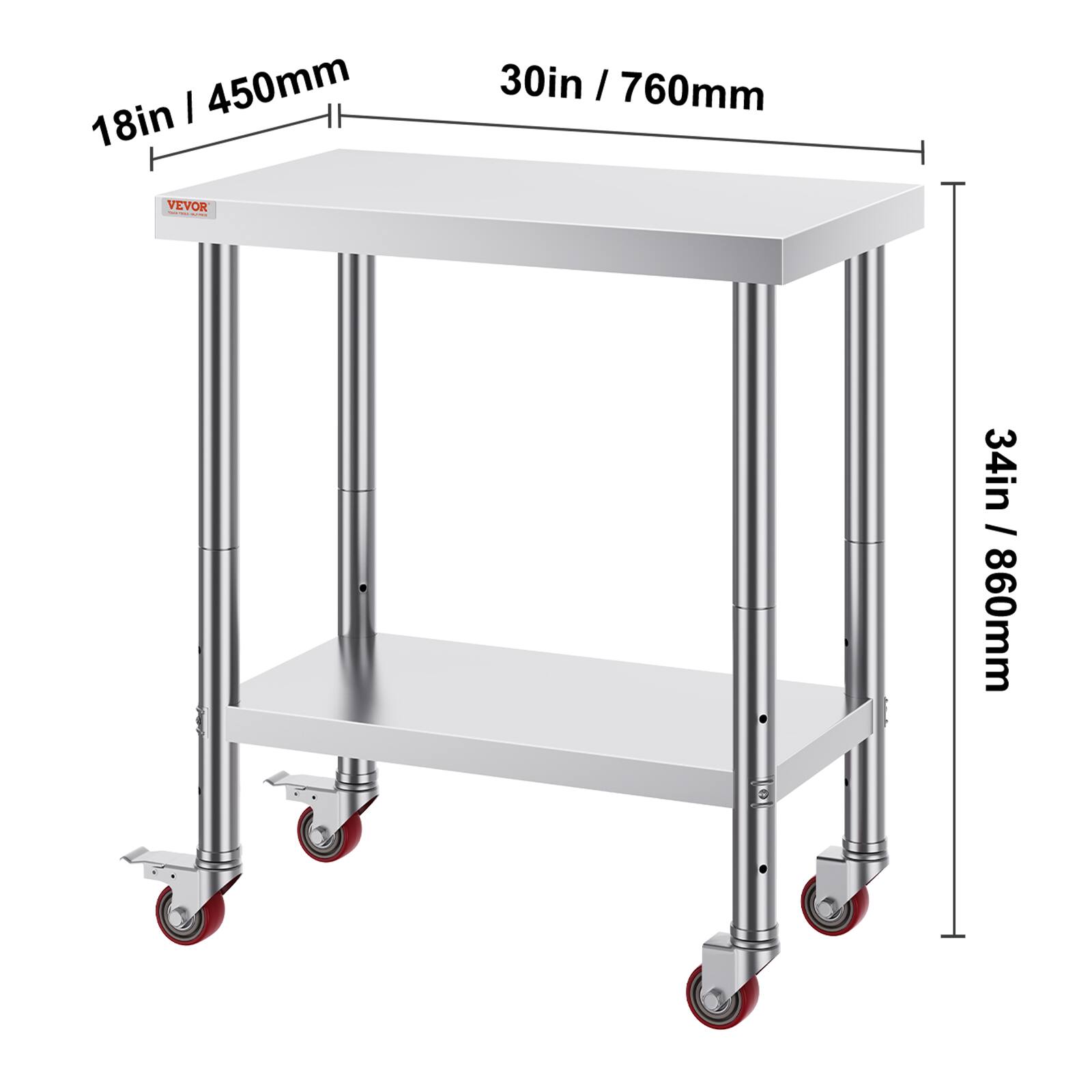 18in / 450mm  
30in / 760mm  
34in / 860mm