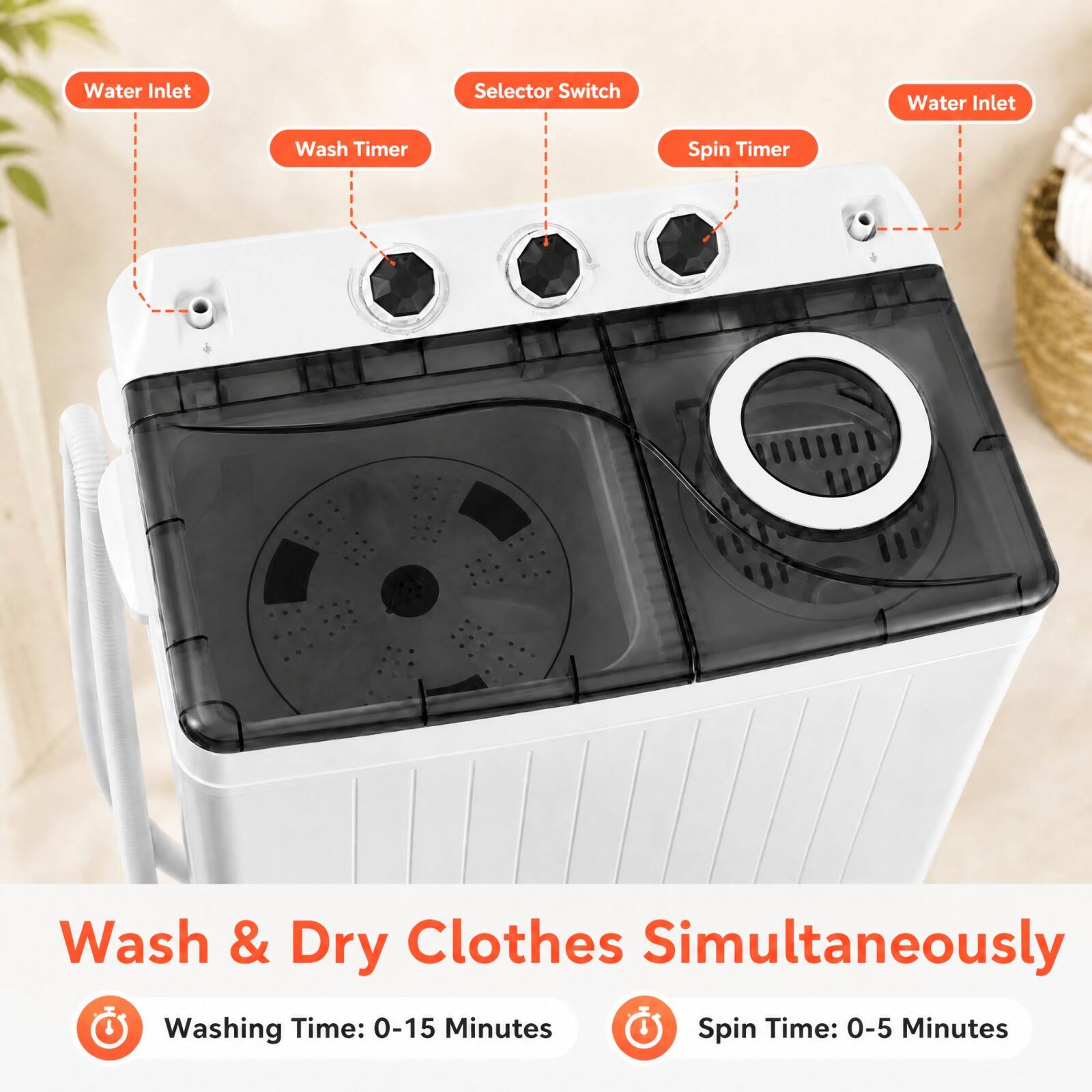 Costway 26lbs Portable Semi automatic Twin Tub Washing Machine