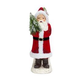 BreeBe - Santa Figurine with Pine Tree (Set of 2) - Red, Green