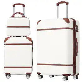 BreeBe - Hardshell Luggage Set with TSA Lock, Lightweight ABS, Includes 20' & 28' Suitcases and Cosmetic Case - White
