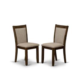 East West Furniture - MZCNT04 Dining Room Chairs - Light Tan Linen Fabric Seat and High Chair Back - Sand Blasting Finish (SET - Antique Walnut