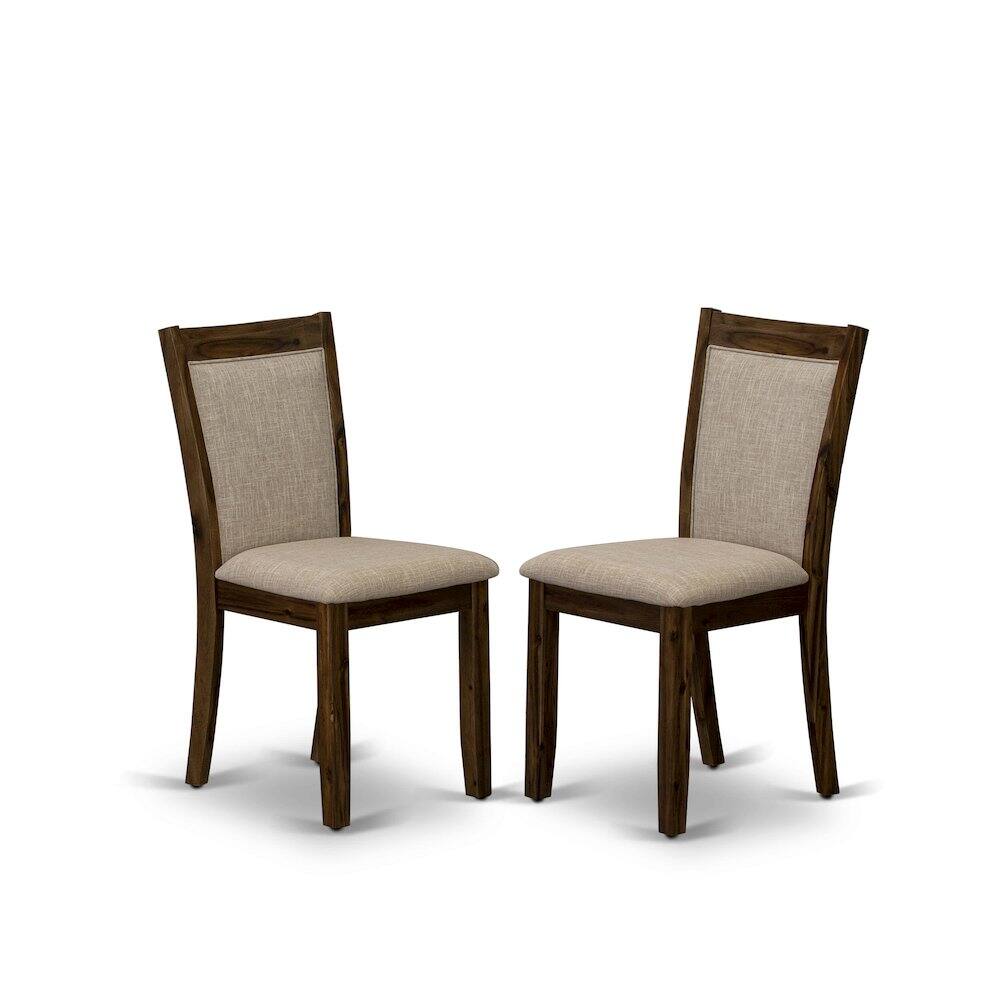 Angle. Luxe - 5-Pc Dining Set A Pedestal Dinner Table, 4 Light Tan Linen Fabric Kitchen Chairs - Light Tan.