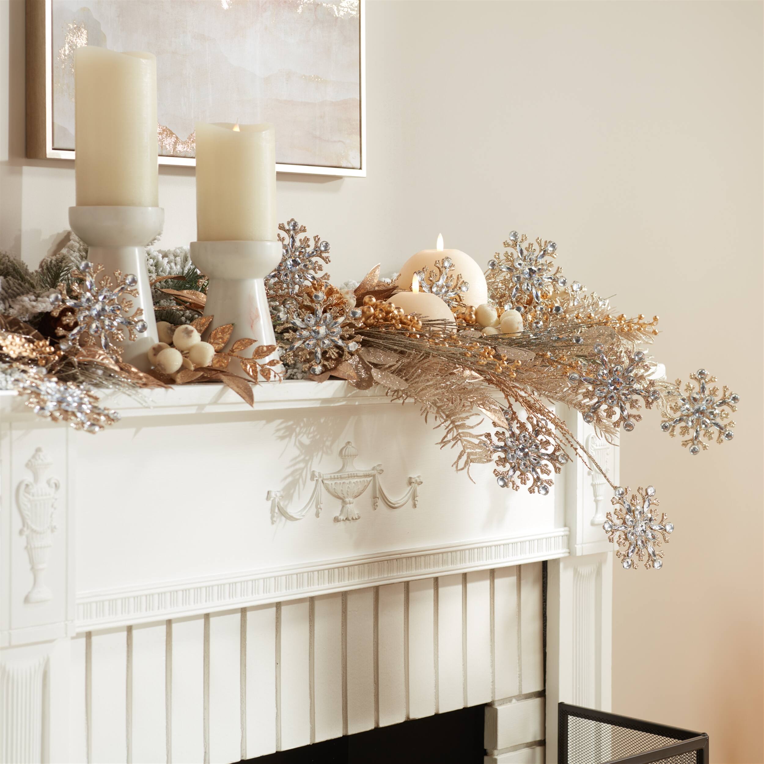 Alt View 3. BreeBe - Jeweled Snowflake Spray (Set of 2) - Silver, Gold.