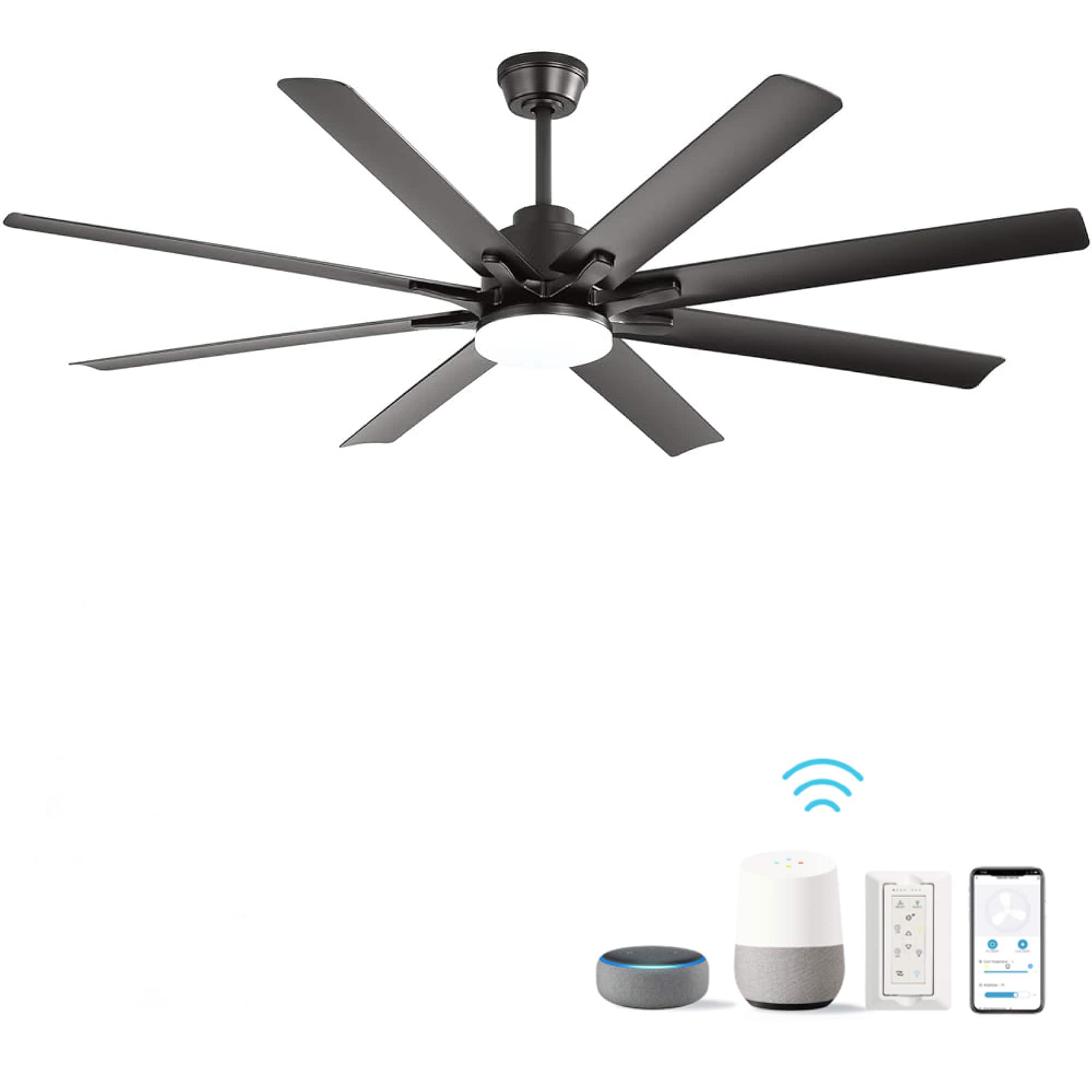 ELEMENT ACE - Modern Large Ceiling Fan with Dimmable LED Light Smart Remote Control Reversible DC Motor - Matte Black