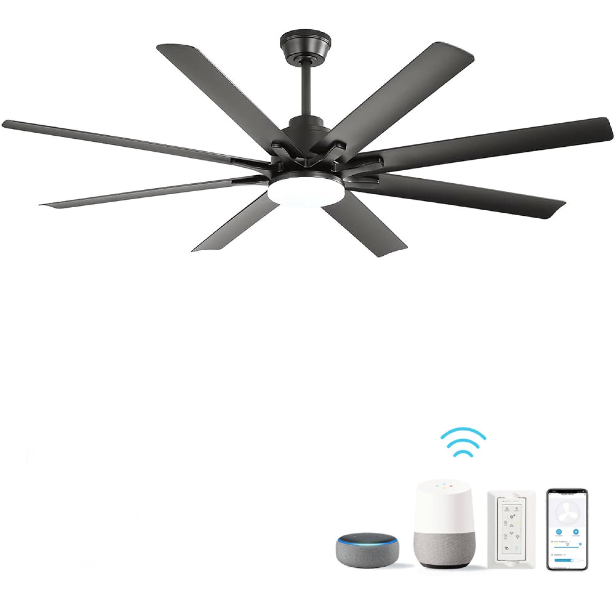Front. ELEMENT ACE - Modern Large Ceiling Fan with Dimmable LED Light Smart Remote Control Reversible DC Motor Matte Black - Matte Black.