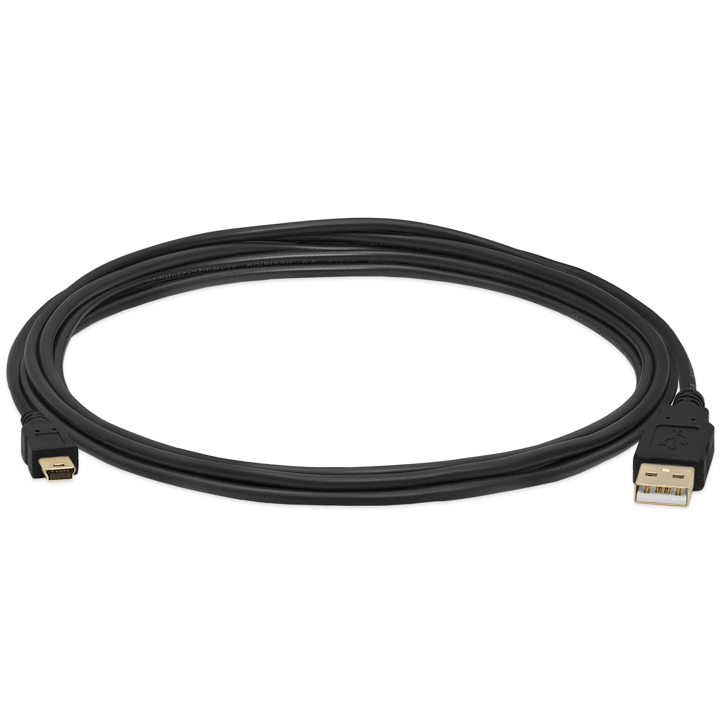 Angle. Cmple.com - Mini USB Cable 10ft Black USB-A 2.0 Male to Mini-B 5-Pin 480Mbps 2A Charging Gold-Plated - Black.