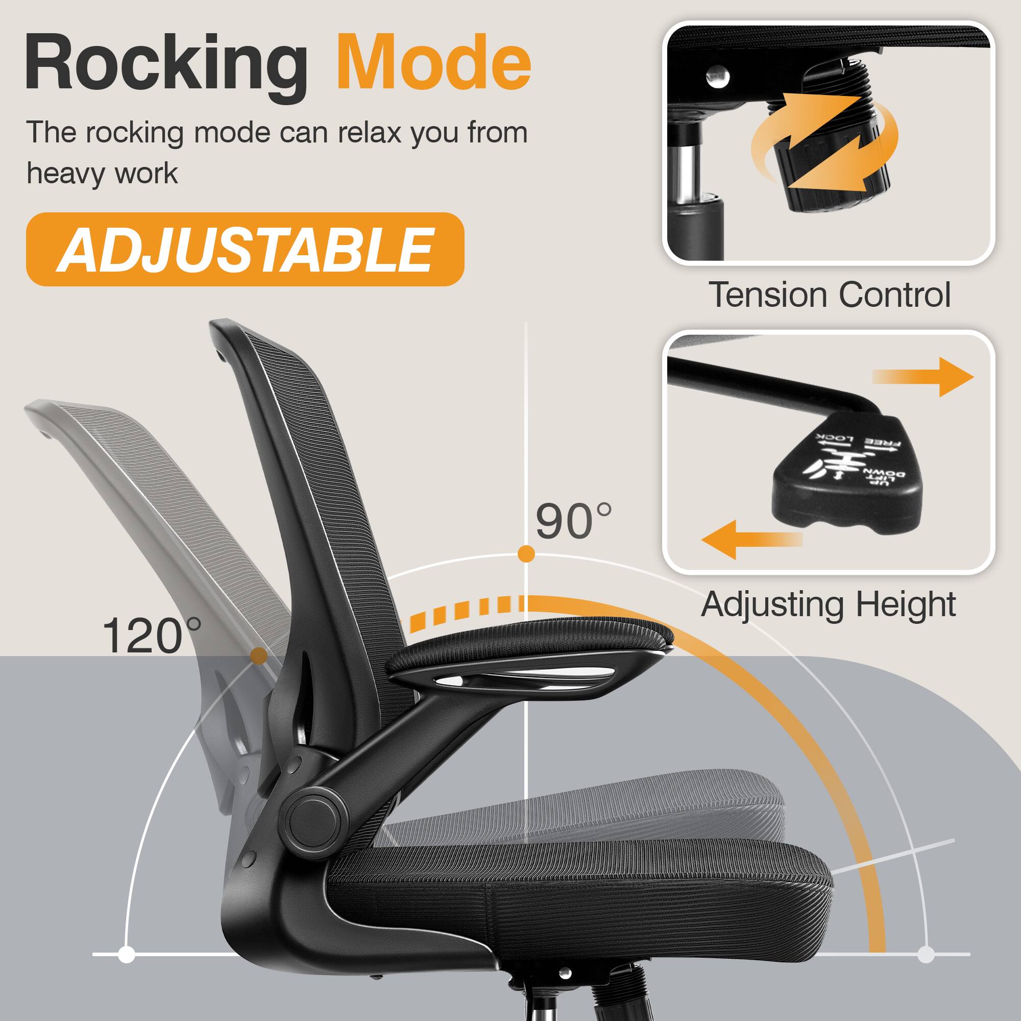 Rocking Mode  
The rocking mode can relax you from heavy work  

ADJUSTABLE  

Tension Control  

Adjusting Height