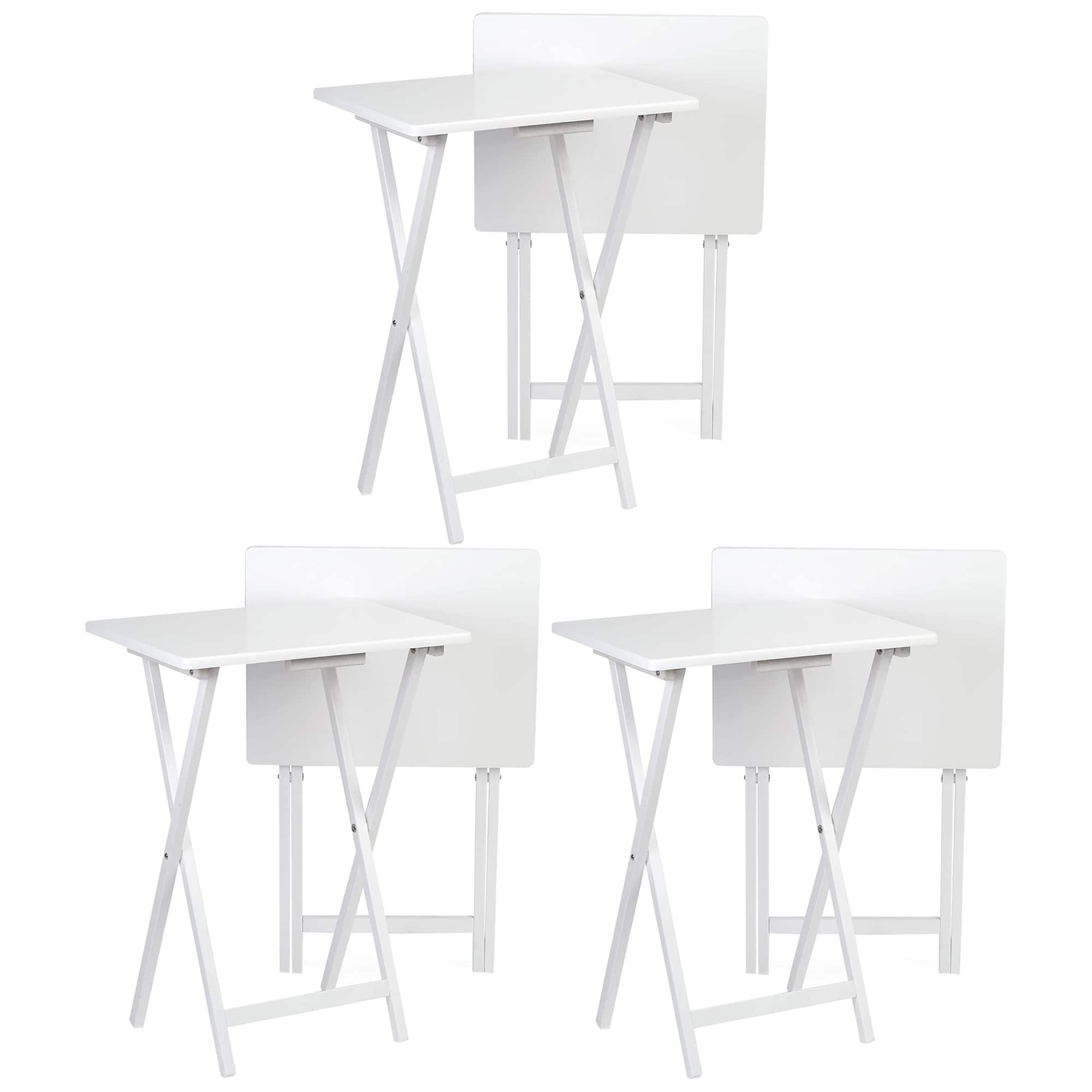 PJ Wood - Portable Folding TV Snack Tray Table Desk Stand, (6 Piece Set) - White