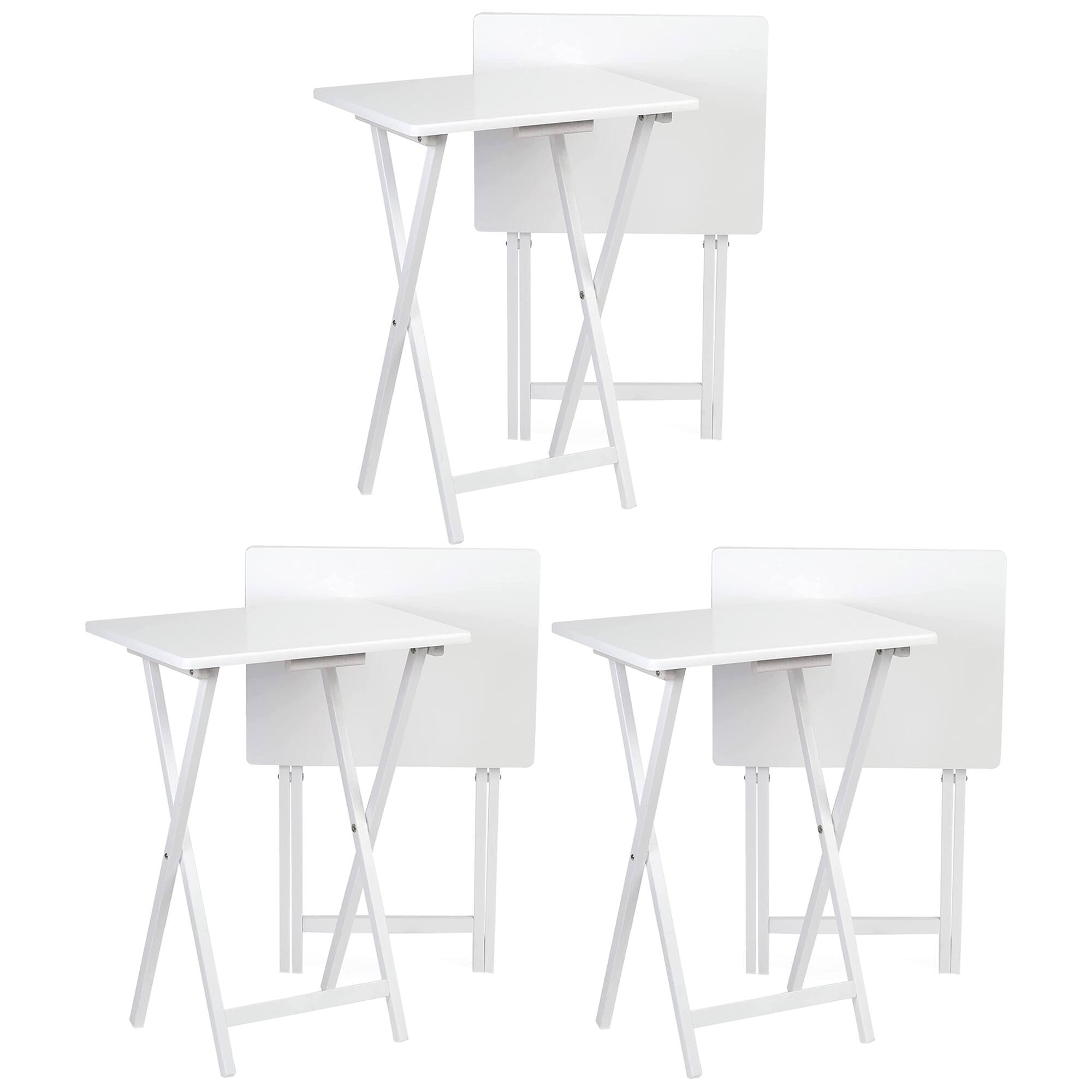 Front. PJ Wood - PJ Wood Portable Folding TV Snack Tray Table Desk Stand, White (6 Piece Set) - White.