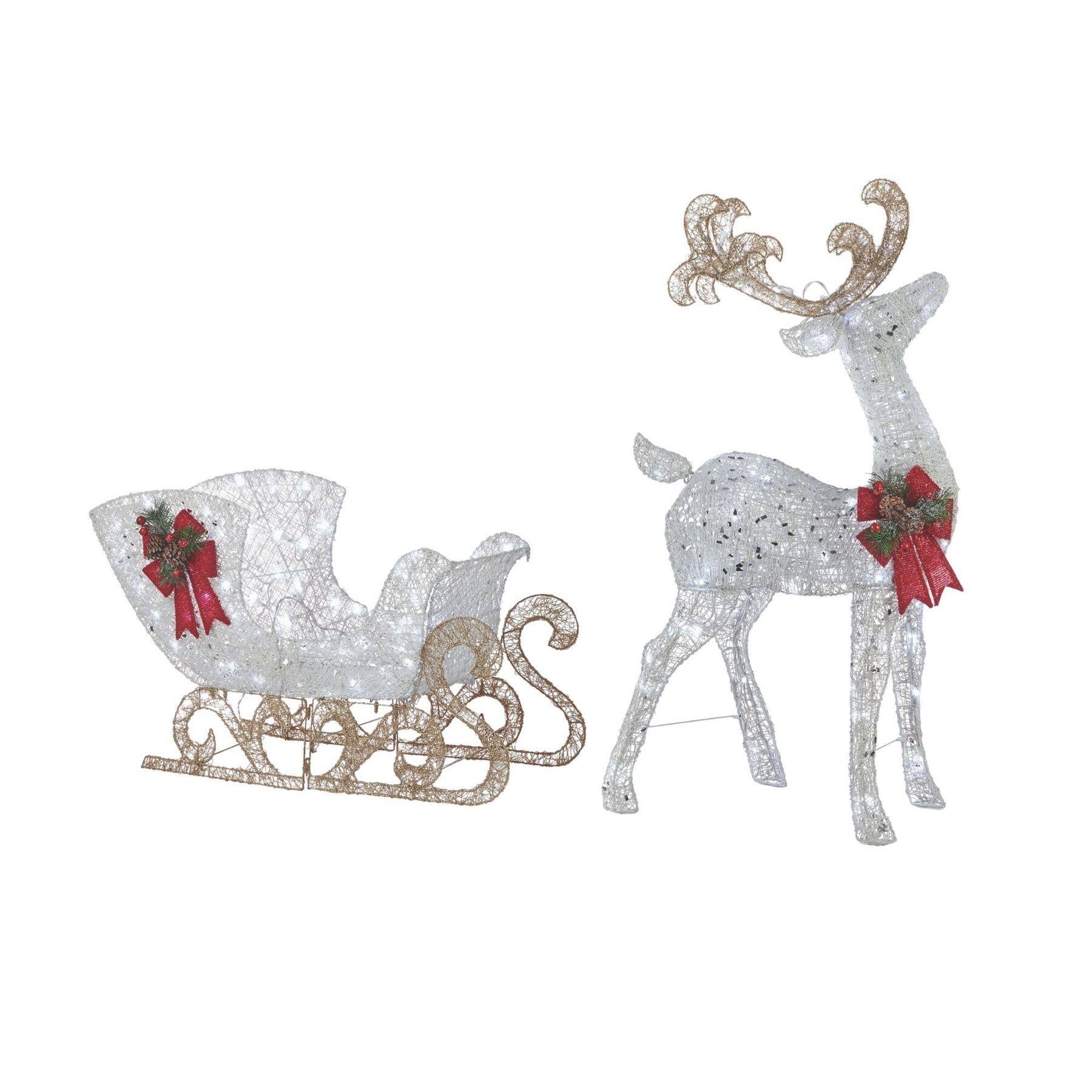 Front. NOMA - NOMA Reindeer and Sleigh Christmas Display Pre-Lit LED Outdoor Lawn Decoration - White.