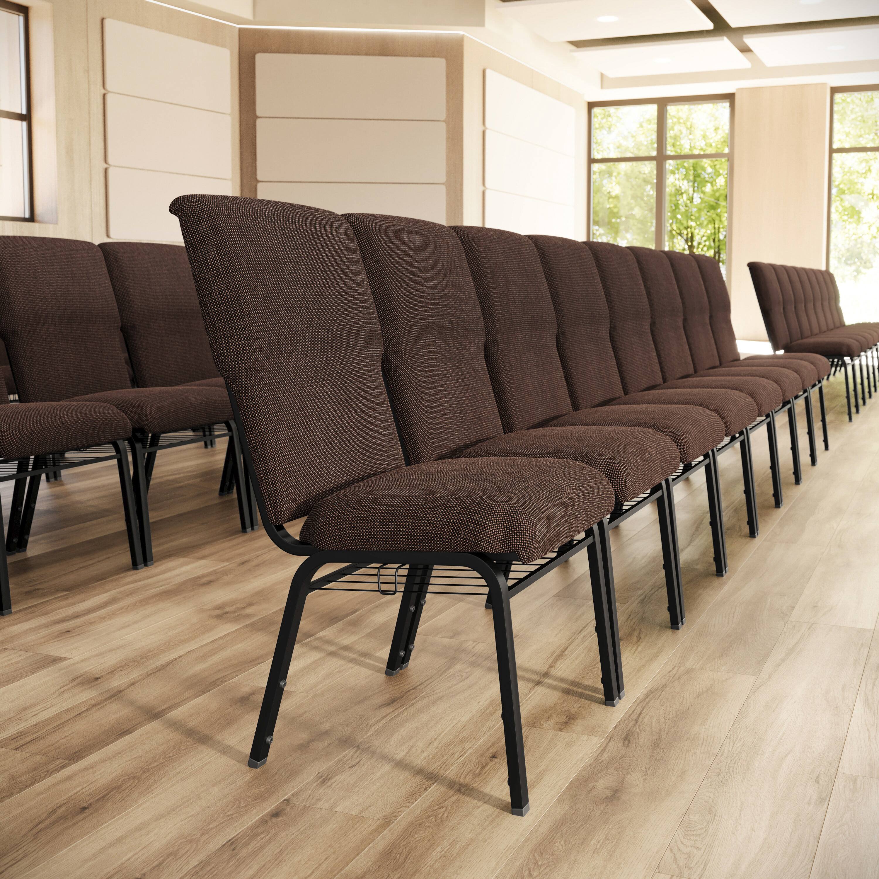 Alt View 1. Emma + Oliver - Discount Church Chair - 21 in. Wide - Java Fabric/Black Frame.