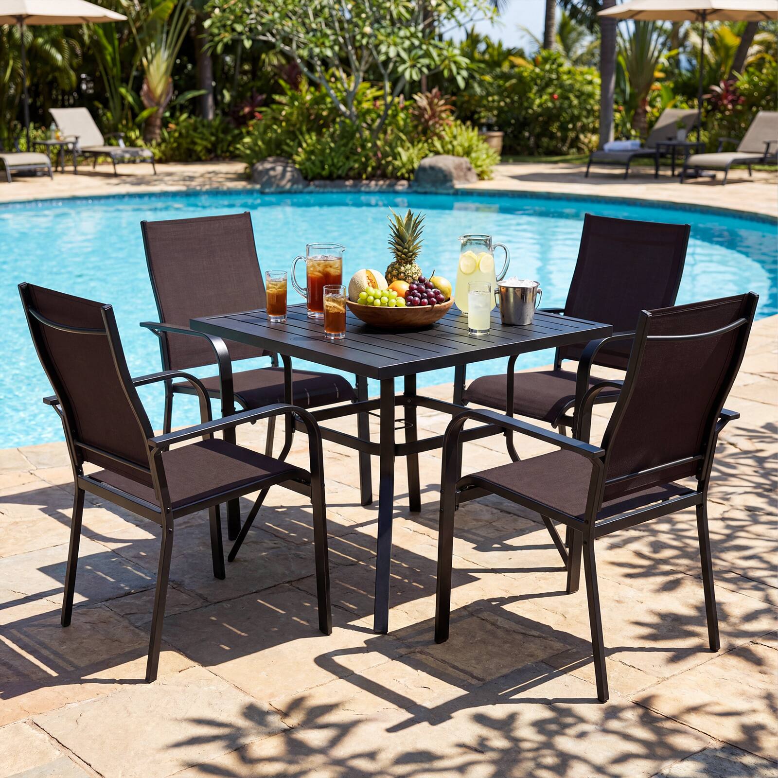Alt View 1. Gymax - Gymax Patio Dining Chairs Set of 4 Stackable Outdoor Armchairs w/Metal FrameBackrest - Brown.